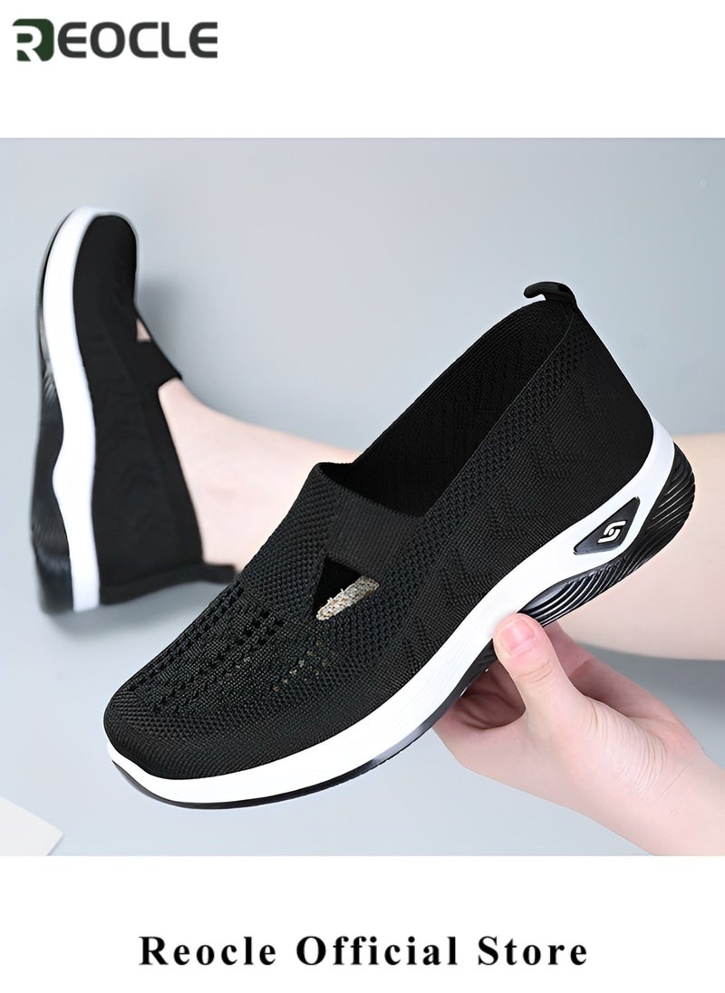 REOCLE - Women's Woven Shoes Orthopedic Breathable Soft Shoes Walking Slip on Shoes Breathable Comfortable Single Shoes with Arch Support - Image 1