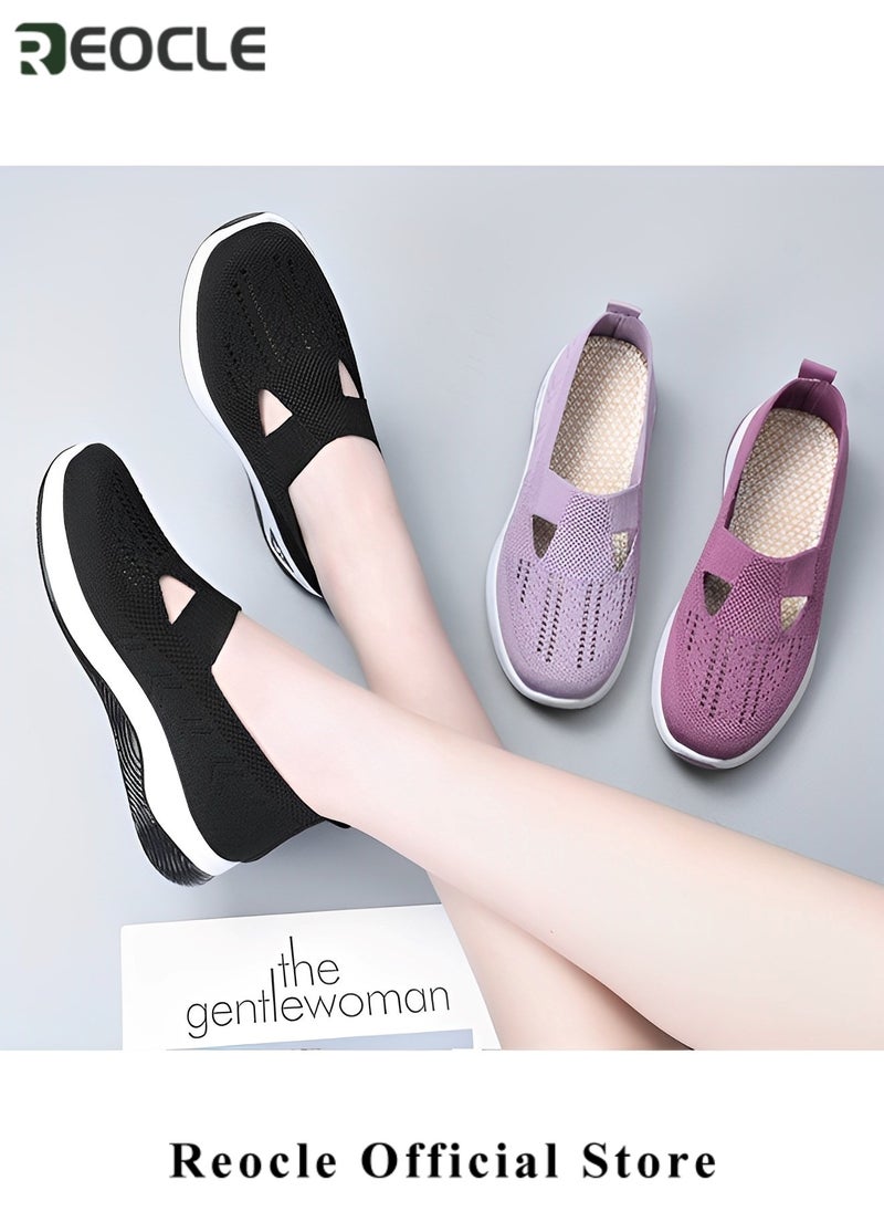 REOCLE - Women's Woven Shoes Orthopedic Breathable Soft Shoes Walking Slip on Shoes Breathable Comfortable Single Shoes with Arch Support - Image 1