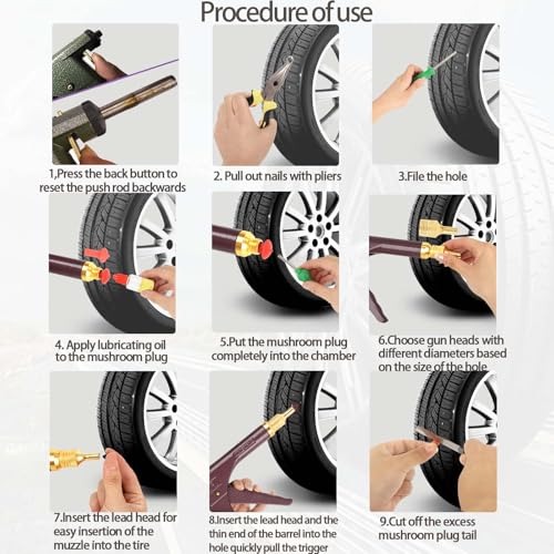 Medduw Motorcycle tire Repair kit, tire Repair Mushroom Plug Universal Tire Repair Tools to Fix Punctures and Plug Flats Patch Kit for car Motorcycle, ARB，ATV, Tractor, Trailer - Image 3