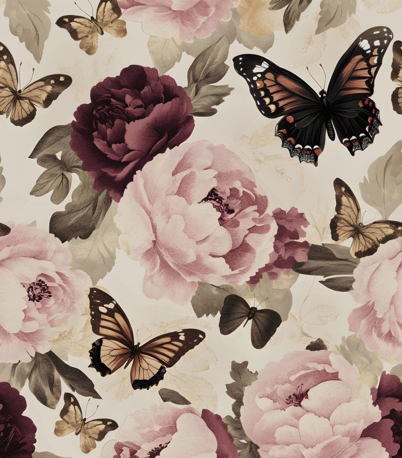 Laatse Butterfly Floral Wallpaper Peel and Stick Vintage BeigePink Contact Paper 175 x 393 Boho Flower Wall Paper Self Adhesive Waterproof Removable for Bathroom Shelves Cabinet Drawer Table Decor - Image 2