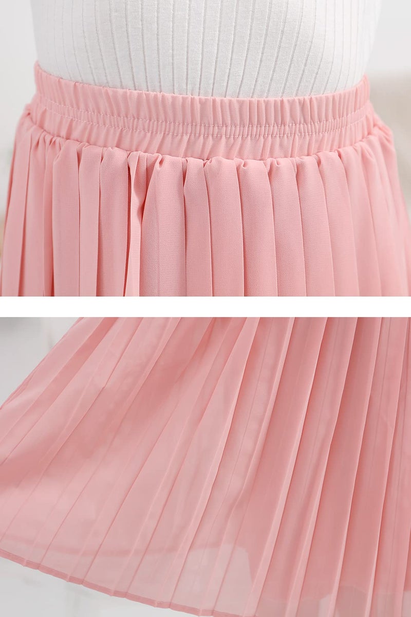 GORLYA Girls Chiffon Pleated Elastic High Waist A-Line Boho Swing Maxi Long Skirt 4-14T (GOR1115, 12Y, Pink) - Image 5