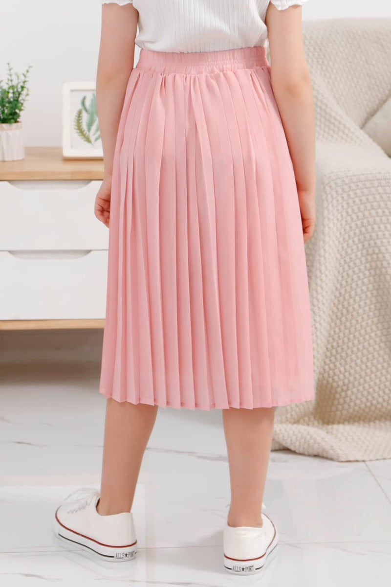 GORLYA Girls Chiffon Pleated Elastic High Waist A-Line Boho Swing Maxi Long Skirt 4-14T (GOR1115, 12Y, Pink) - Image 2
