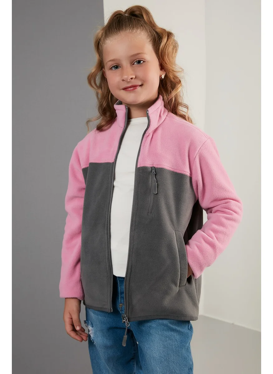 Lela Soft Textured Zippered Color Block Stand Collar Pocket Fleece Unisex Children's Fleece 5905001