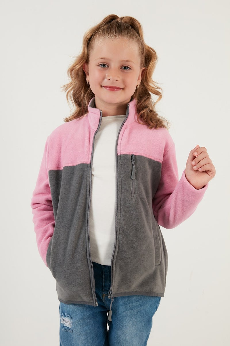 Lela Soft Textured Zippered Color Block Stand Collar Pocket Fleece Unisex Children's Fleece 5905001  - Image 2