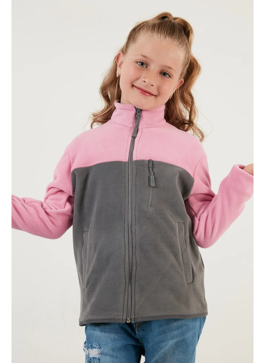 Lela Soft Textured Zippered Color Block Stand Collar Pocket Fleece Unisex Children's Fleece 5905001
