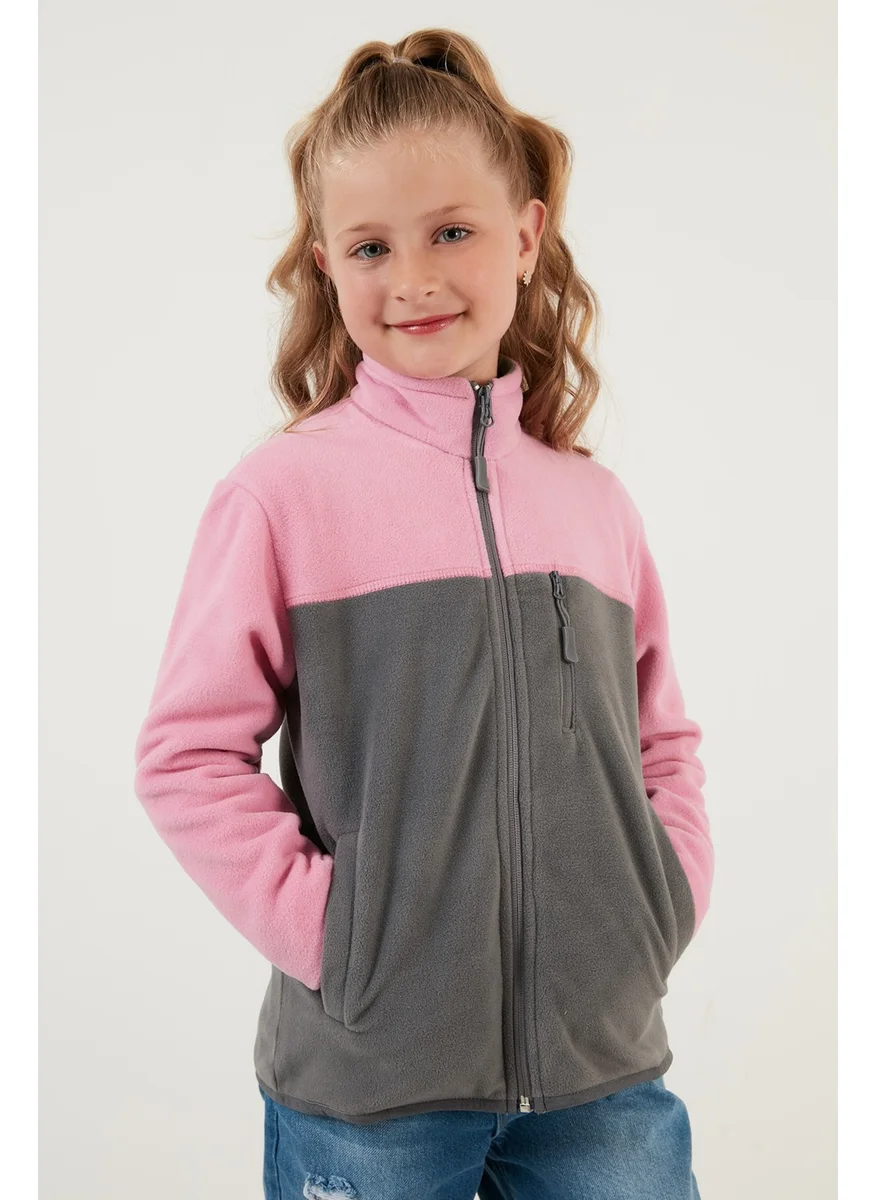Lela Soft Textured Zippered Color Block Stand Collar Pocket Fleece Unisex Children's Fleece 5905001
