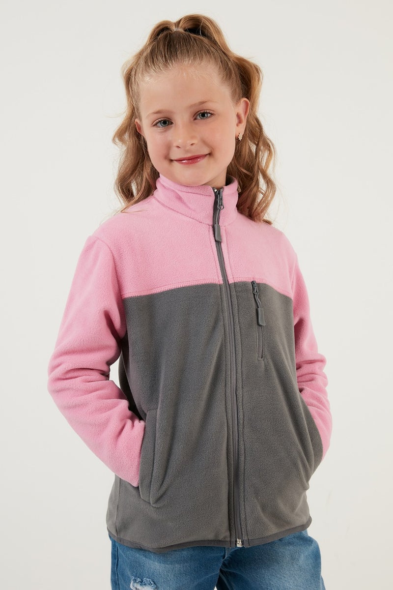 Lela Soft Textured Zippered Color Block Stand Collar Pocket Fleece Unisex Children's Fleece 5905001  - Image 4