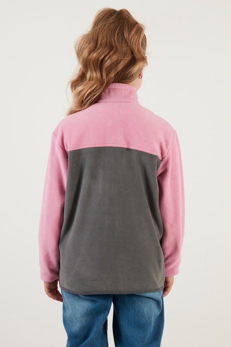 Lela Soft Textured Zippered Color Block Stand Collar Pocket Fleece Unisex Children's Fleece 5905001  - Image 5