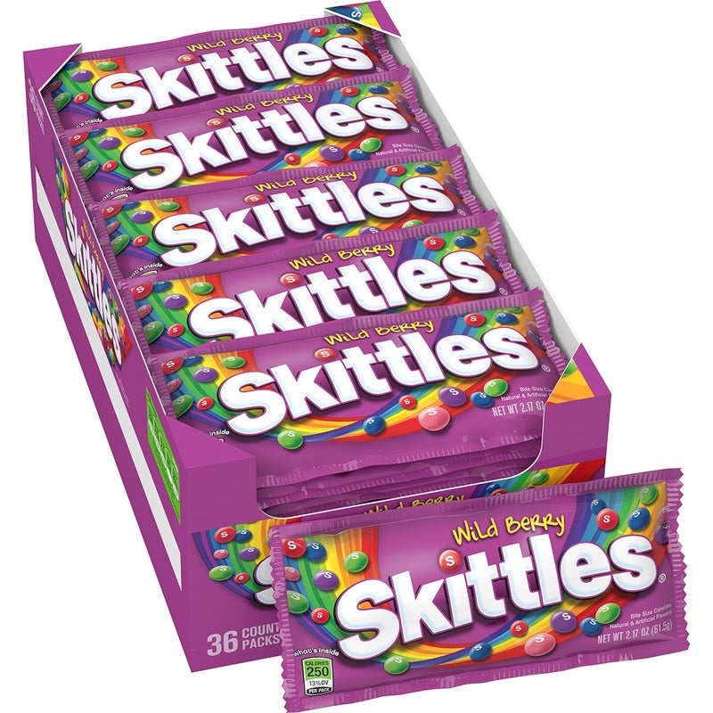 SKITTLES Wild Berry Chewy Candy Full Size Movie Night Party Favor Candy Packs Bulk Box, 2.17 oz, (Pack of 36) - Image 1