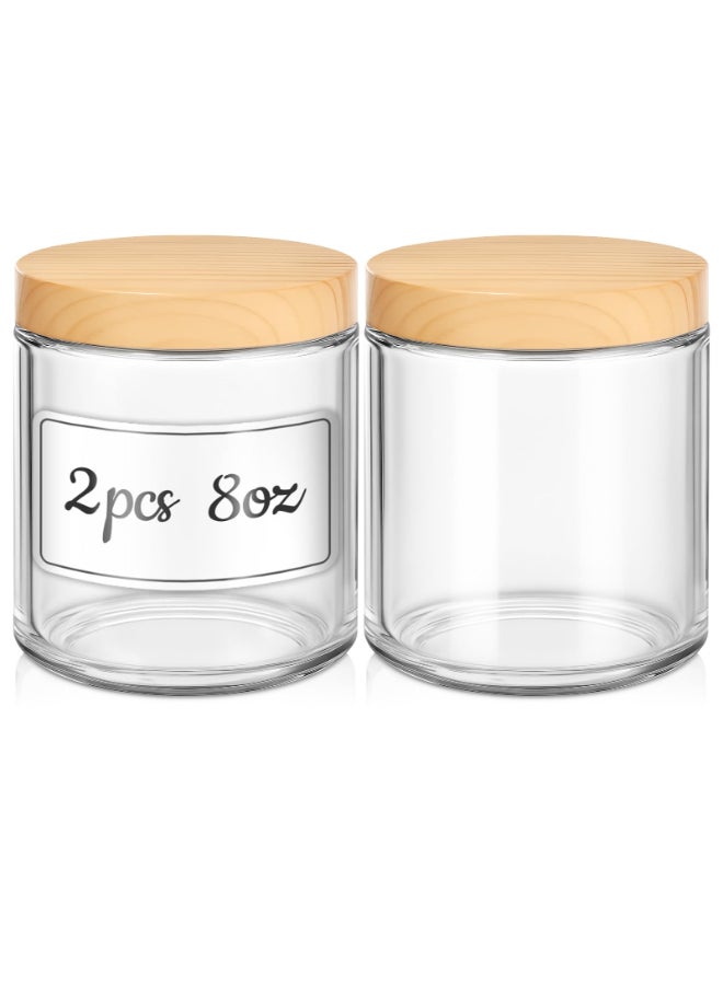 Tecohouse 8 OZ Glass Jars with Lids 2 Pcs Candle Jars with Plastic Woodgrain Lids Inner Liners Reusable Travel Containers for Creams Makeup Lotion Cosmetic - Image 2