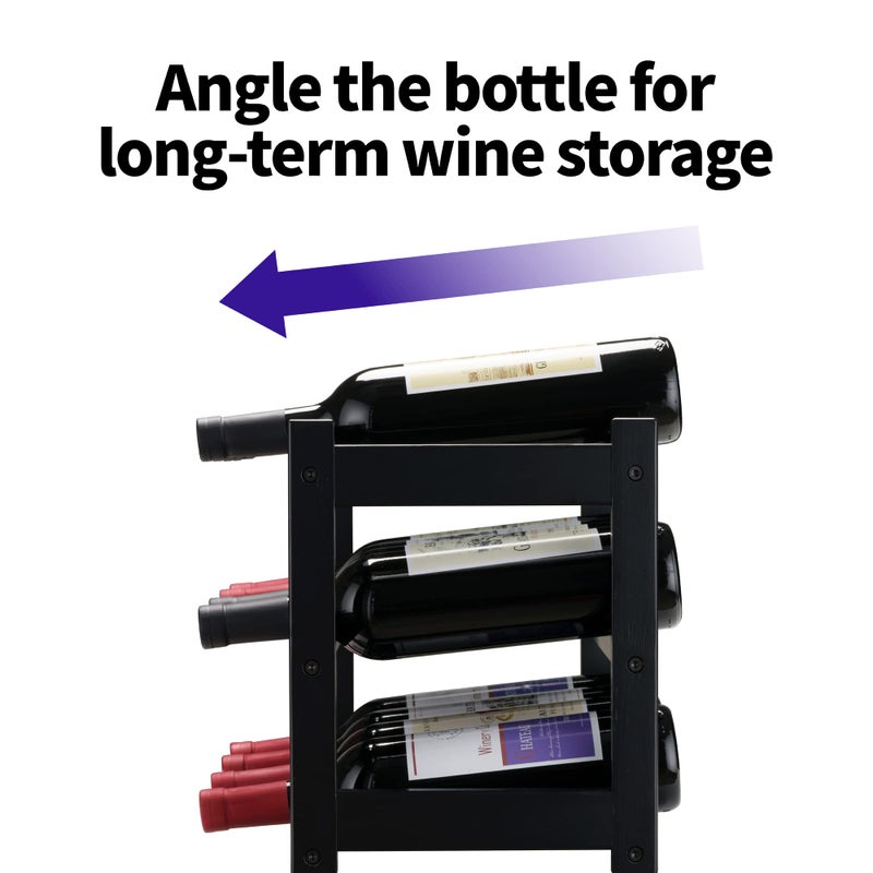 VASMIA Bamboo Wine Rack, Sturdy and Durable Wine Storage Cabinet Shelf, Wine Racks Countertop for Pantry,Kitchen,3-Tier 12 Bottles Wine Rack Black - Image 5