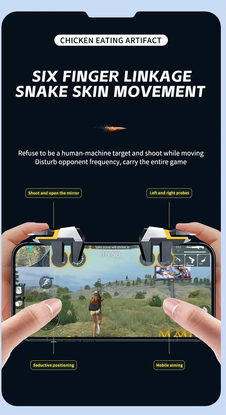 Cubonic زناد ألعاب PUBG بـ 6 أصابع، وحدة تحكم حساسة للرماية للأجهزة المحمولة لنظام أندرويد، زناد عصا التحكم للألعاب (رمادي) - Image 2