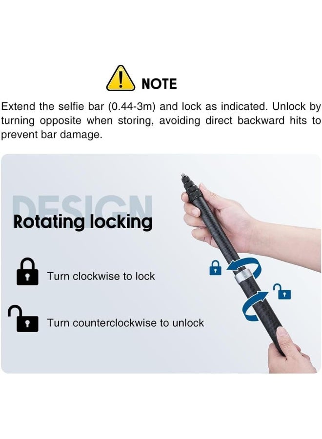118"/3.0m Invisible Carbon Fiber Selfie Stick 9.8ft Extended Pole Applicable To All Kinds Of Mainstream Sports Cameras - Image 5