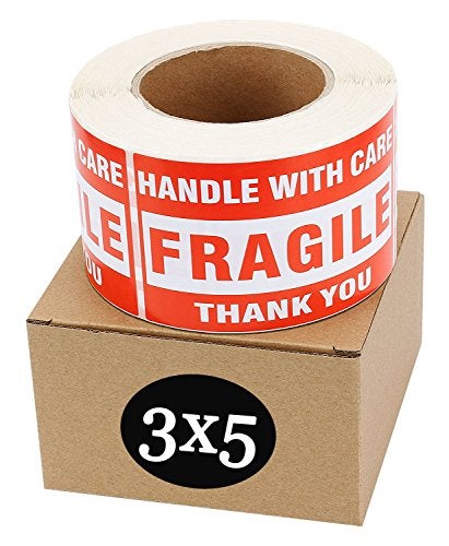 SJPACK Fragile Stickers 3'' x 5'' 1 Roll 500 Labels Fragile - Handle with Care - Thank You Shipping Labels Stickers (500 Labels/Roll) - Image 1