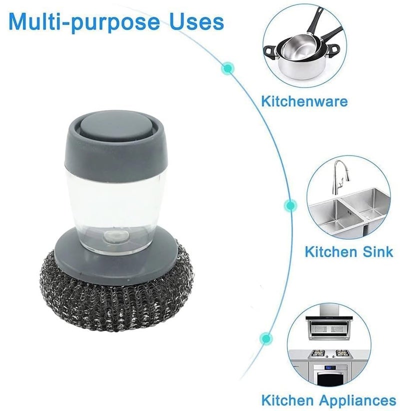 Gopendra Bowl Cleaning Sponge, Press Liquid Sponge Cleaning, Household Pot Washing Sponge, Ball Washing Tool Refillable Pans Kitchen Utensils Accessories (Wire Scrub) - Image 3