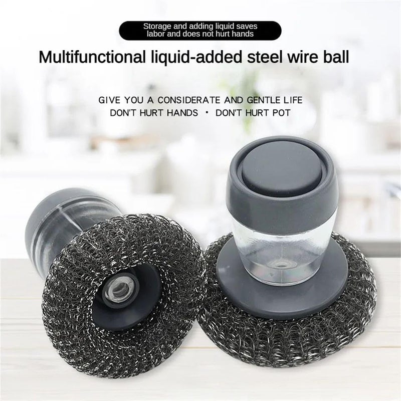 Gopendra Bowl Cleaning Sponge, Press Liquid Sponge Cleaning, Household Pot Washing Sponge, Ball Washing Tool Refillable Pans Kitchen Utensils Accessories (Wire Scrub) - Image 4