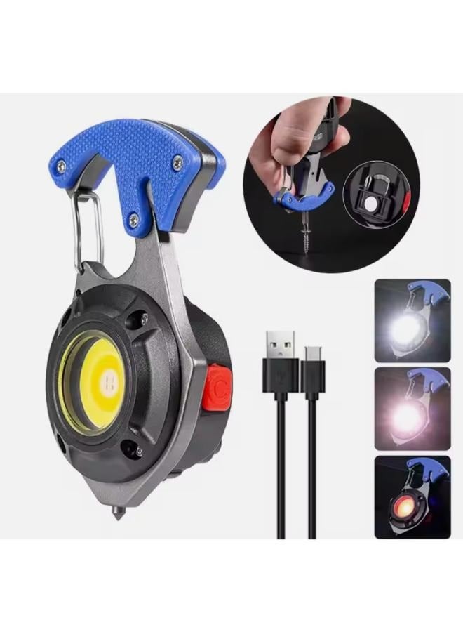 Mini USB Charging Keychain Light Hook Magnet Screwdriver Hammer Whistle Emergency COB LED Work Light Flashlight W5143  - Image 1