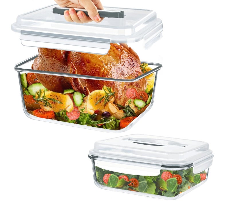 KOMUEE 220oz & 76.4oz Extra Large Glass Food Storage Containers with Airtight Lids, 2 Piece Big Glass Containers Set, Ideal for Storing Rotisserie Chicken, Lasagna,Salads,Fruits, Leak-proof & BPA-Free - Image 1