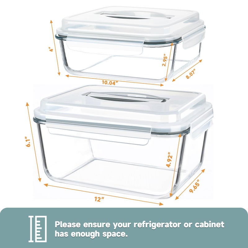 KOMUEE 220oz & 76.4oz Extra Large Glass Food Storage Containers with Airtight Lids, 2 Piece Big Glass Containers Set, Ideal for Storing Rotisserie Chicken, Lasagna,Salads,Fruits, Leak-proof & BPA-Free - Image 2