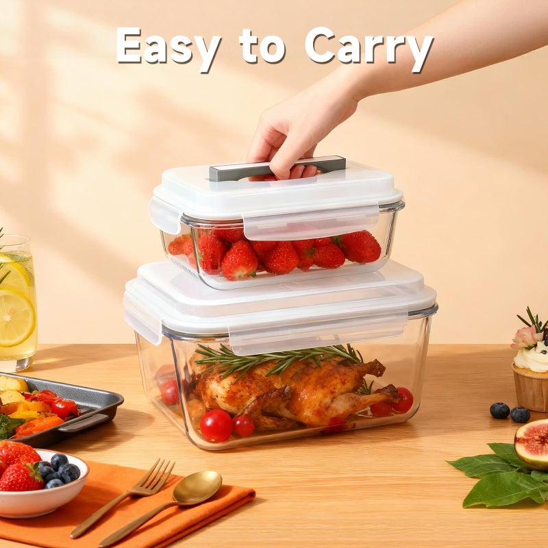 KOMUEE 220oz & 76.4oz Extra Large Glass Food Storage Containers with Airtight Lids, 2 Piece Big Glass Containers Set, Ideal for Storing Rotisserie Chicken, Lasagna,Salads,Fruits, Leak-proof & BPA-Free - Image 5