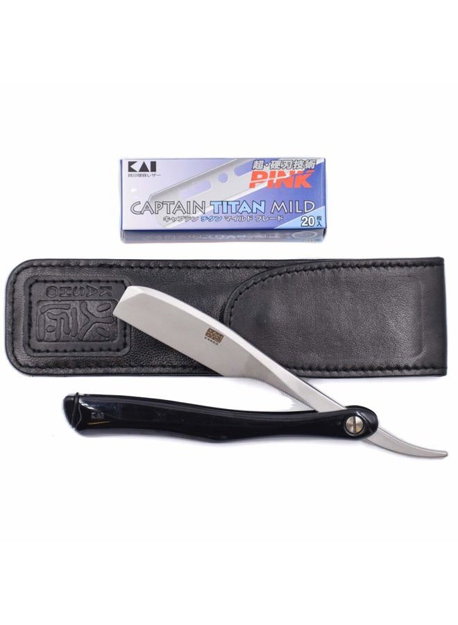 Kai Cutlery Kai Kasho Captain Japanese Professional Folding Straight Edge Barbering Razor with Leather Case - 20 Kai Captain Titan Blades Included - Also Compatible with Feather Artist Club Blades - Image 2