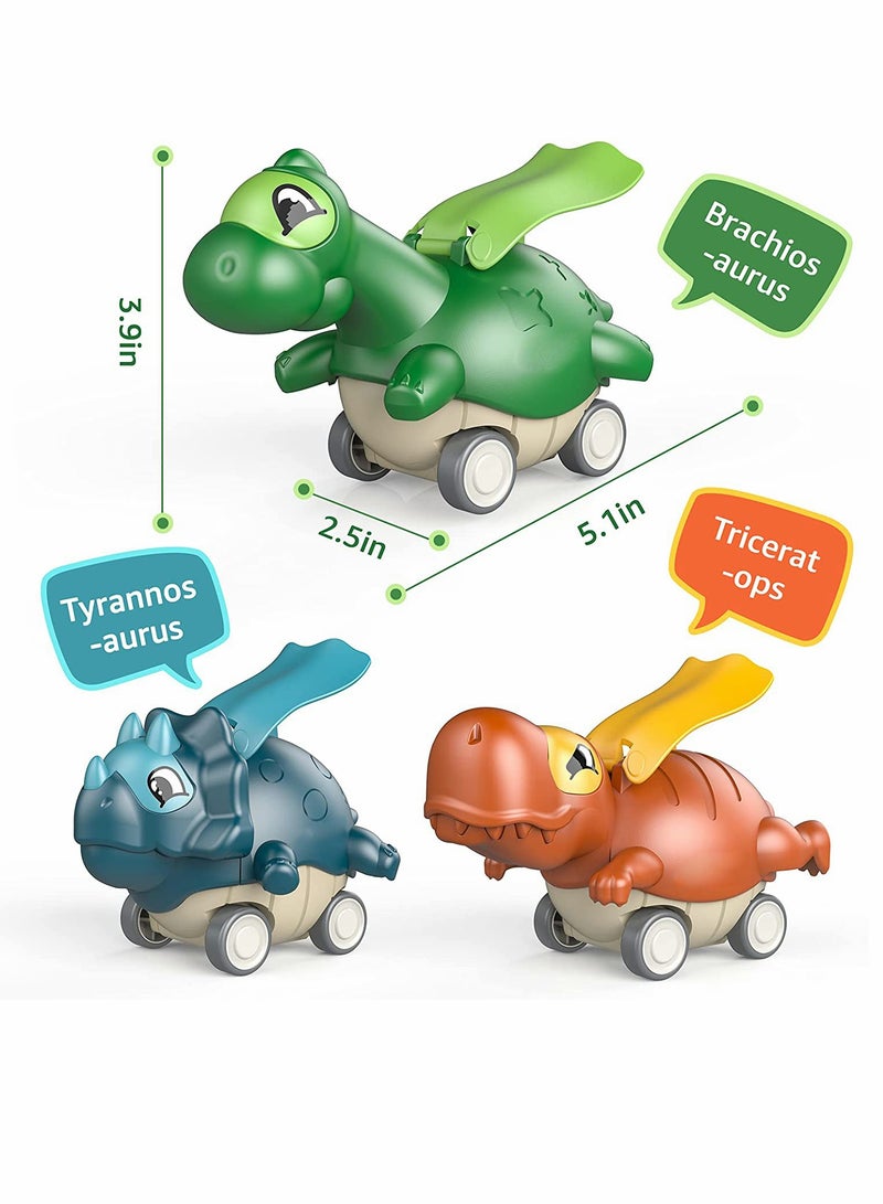 KASTWAVE Roll over image to zoom in Dinosaur Toys, Cute Dinosaur Toy Cars, Toys Age 2-4, Dinosaur Car Toys, for 1-4-Year-Old Boys Girls, 3 Pack - Image 2