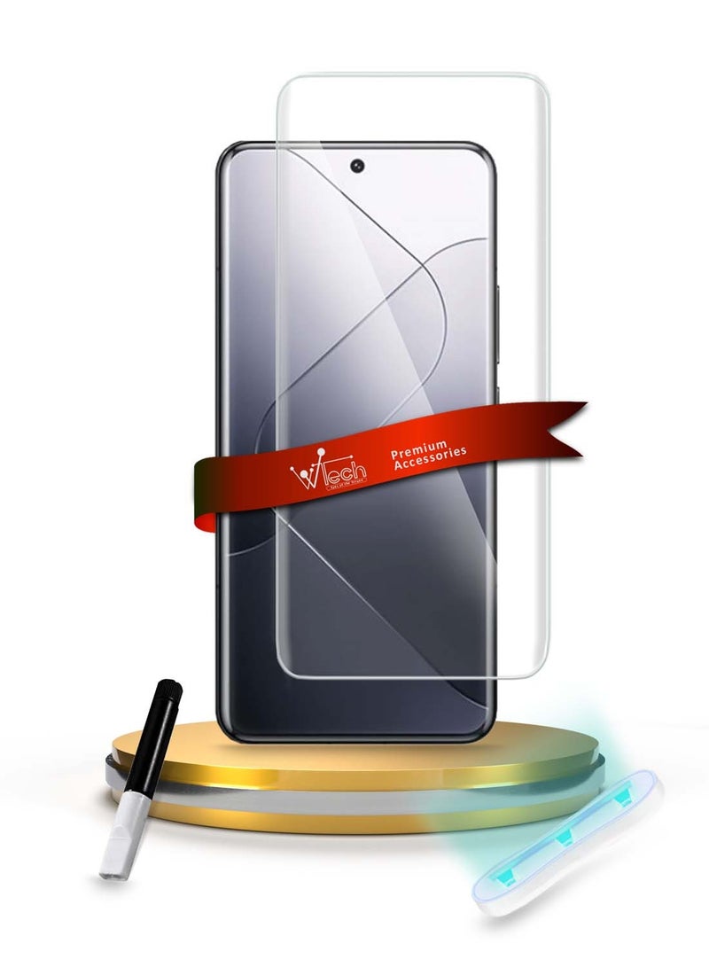 Wtech Xiaomi 14 Pro 5G 2023 Premium Curved Edges UV Full Glue Full Cover Tempered Glass Screen Protector (MSGUCN) - Clear - Image 1