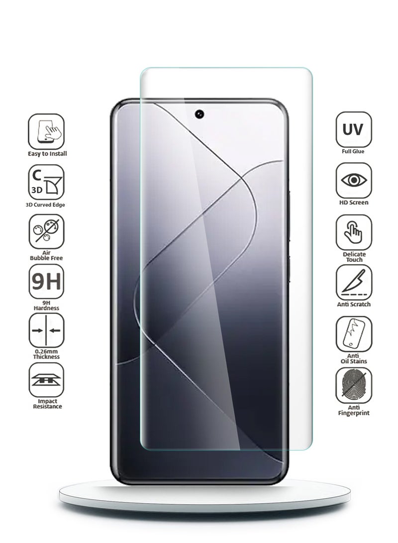 Wtech Xiaomi 14 Pro 5G 2023 Premium Curved Edges UV Full Glue Full Cover Tempered Glass Screen Protector (MSGUCN) - Clear - Image 2