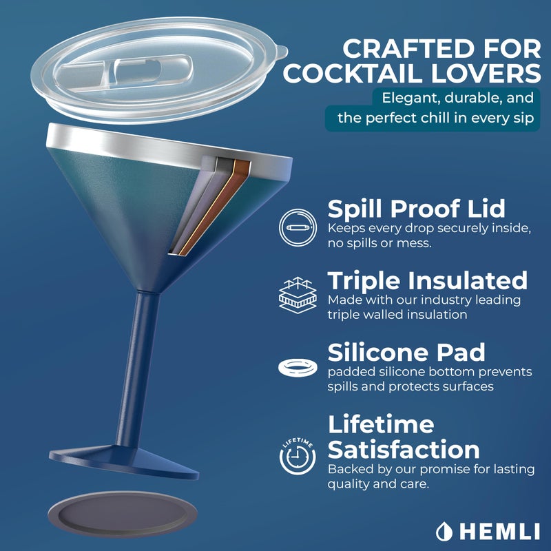 Hemli Martini Glass, Stainless Steel Insulated Martini Tumbler Cocktail Cup - Image 3