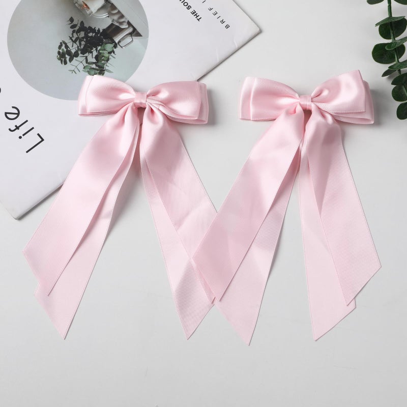 LuSeren 2 PCS Double Layer Hair Bows Pink Hair Ribbon Clips Ponytail Holder Accessories for Women Girls Toddlers Teens Kids - Image 4