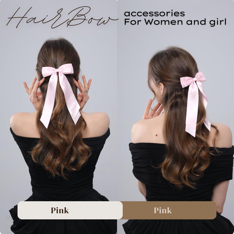 LuSeren 2 PCS Double Layer Hair Bows Pink Hair Ribbon Clips Ponytail Holder Accessories for Women Girls Toddlers Teens Kids - Image 5