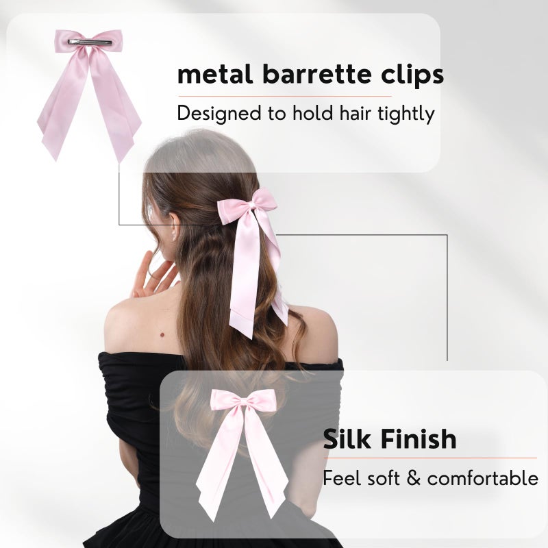 LuSeren 2 PCS Double Layer Hair Bows Pink Hair Ribbon Clips Ponytail Holder Accessories for Women Girls Toddlers Teens Kids - Image 3