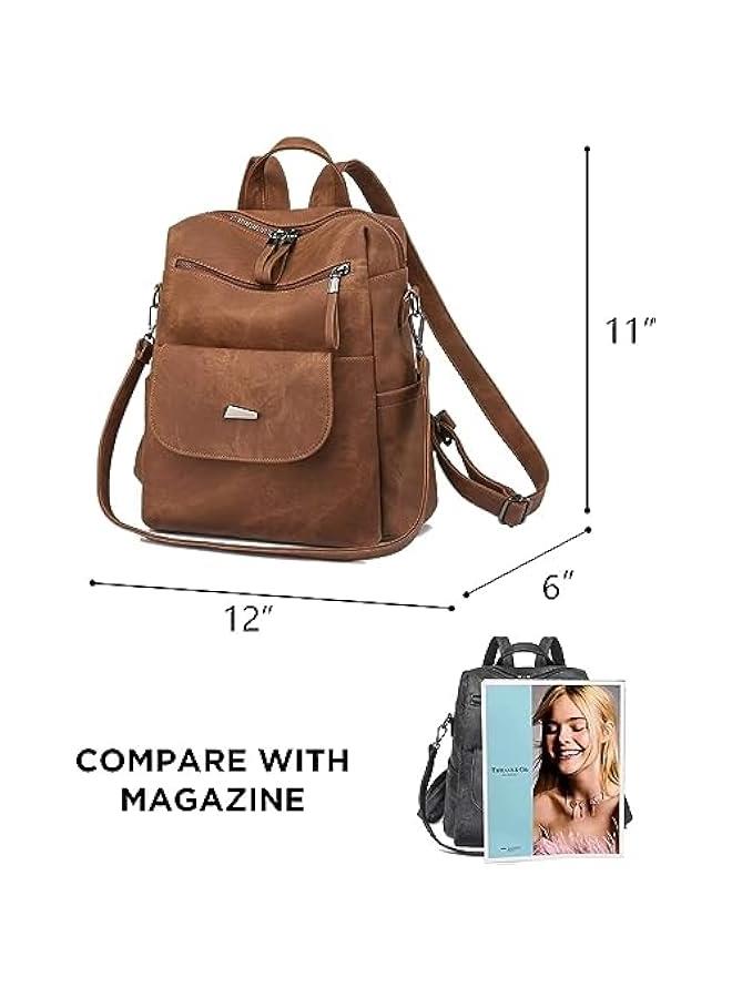 Arabest PU Leather Backpack Purse for Women Fashion Multipurpose Design Handbag Ladies Shoulder Bags Travel Backpack Brown  - Image 3