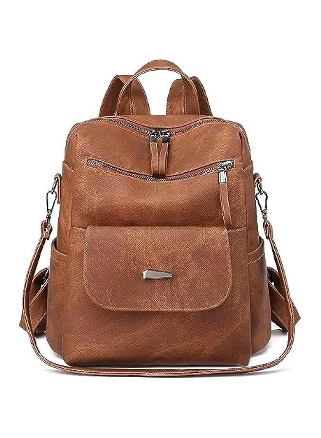 Arabest PU Leather Backpack Purse for Women Fashion Multipurpose Design Handbag Ladies Shoulder Bags Travel Backpack Brown  - Image 4