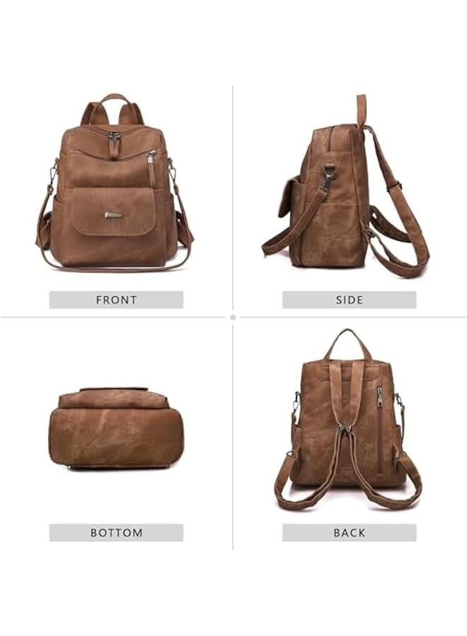 Arabest PU Leather Backpack Purse for Women Fashion Multipurpose Design Handbag Ladies Shoulder Bags Travel Backpack Brown  - Image 5