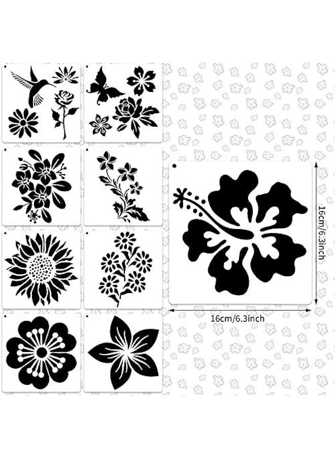 Arabest 17 Pieces Flower Stencil Kit for Painting on Wood Large Flower Stencils Template DIY Sunflower erfly Bird Rose Leaf Reusable Drawing Template for Painting Wood Wall Decor(6.3 x 6.3 Inch)  - Image 2