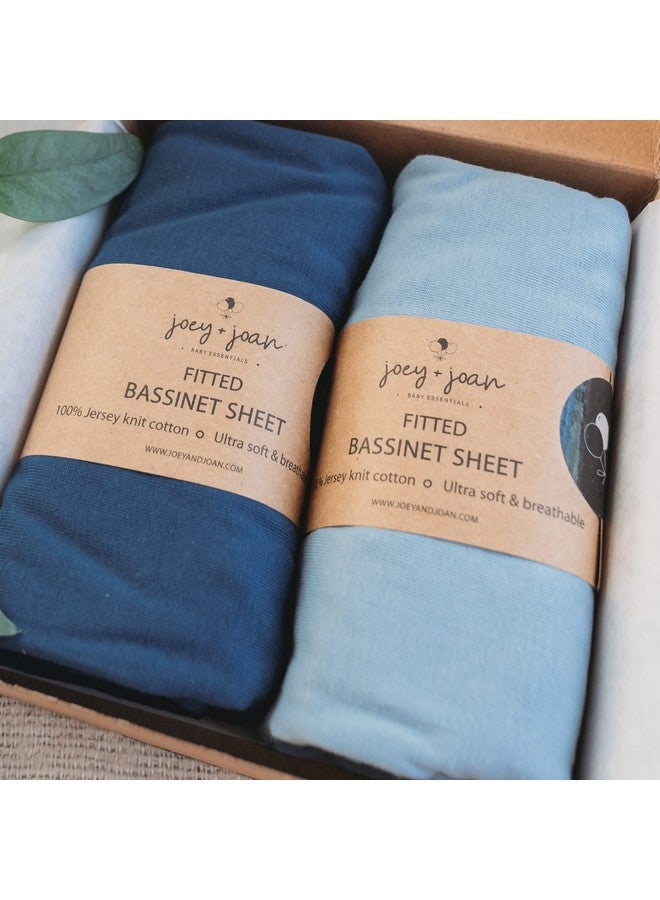 Joey + Joan أوراق سرير للأطفال 20x30 بوصة لسرير غراكو ترافيل لايت، سينس2سنووز، ماي فيو 4 في 1، دريم سويت وغوافا باسيني - 100% قطن جيرسي ملائم - أزرق غامق + كحلي - عبوة من 2 - Image 1