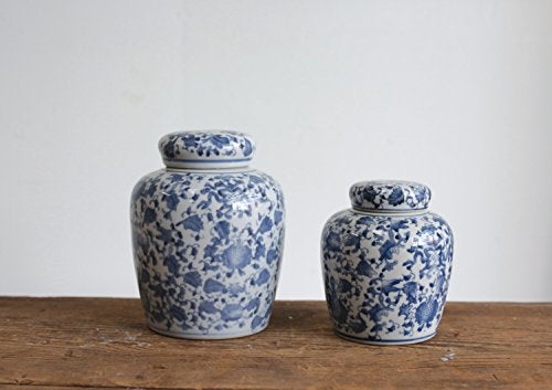 Creative Co-op Decorative Blue and White Ceramic Ginger Jar with Lid - Image 4