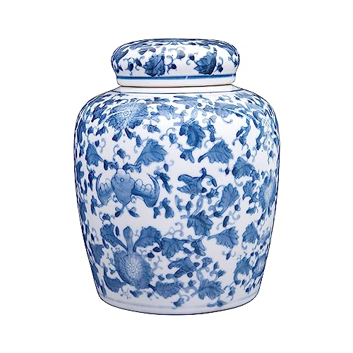 Creative Co-op Decorative Blue and White Ceramic Ginger Jar with Lid - Image 1