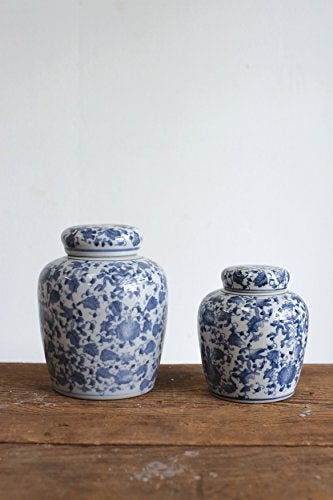 Creative Co-op Decorative Blue and White Ceramic Ginger Jar with Lid - Image 5