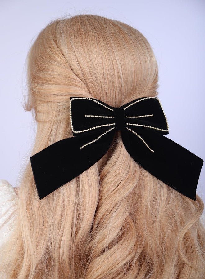 Jumwrit Large Velvet Hair Bow Clip Strong Hold Long Ponytail Holder Bowknot Hair Barrette Vintage Pearl Hair Clip Accessories Christmas Party Hairpin Headpiece for Women Girls (Black) - Image 3