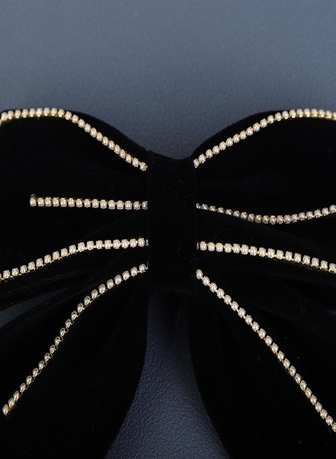 Jumwrit Large Velvet Hair Bow Clip Strong Hold Long Ponytail Holder Bowknot Hair Barrette Vintage Pearl Hair Clip Accessories Christmas Party Hairpin Headpiece for Women Girls (Black) - Image 5