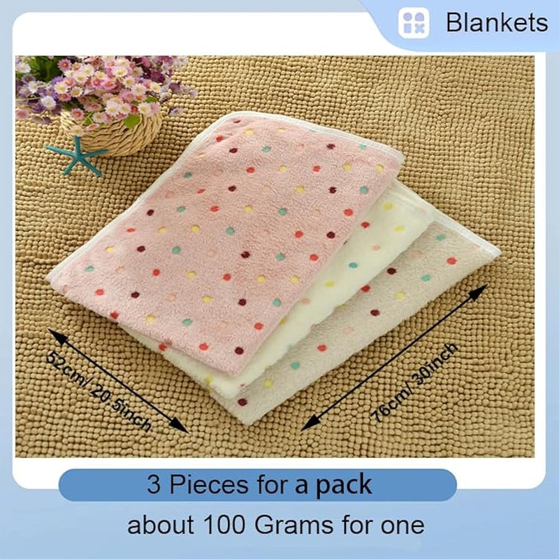 Loquat 1 Pack 3 Blankets Super Soft Cute Dot Fluffy Fleece Pattern Pet Blanket Flannel Throw for Print DesignDog Puppy Cat Beige/Brown/Pink (76x52cm) - Image 2