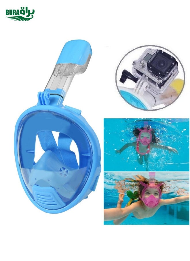BURAQ Kids Diving Equipment Full Face Design Snorkel Mask for GoPro, Insta360, DJI and Other Action Cameras(Blue)  - Image 1