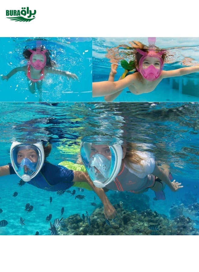 Kids Diving Equipment Full Face Design Snorkel Mask for GoPro, Insta360, DJI and Other Action Cameras(Blue)