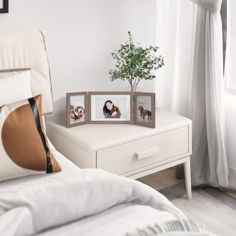 Afuly 5x7 إطار الصورة 3 إطارات الصورة 4x6 5x7 إطارات الصور ثلاثية ثلاثية الكولاج ريفي الخشب العمودي الأفقي الهدايا الفريدة للآباء يوم جد عيد ميلاد 2 * 4x6+1 * 5x7 - Image 4
