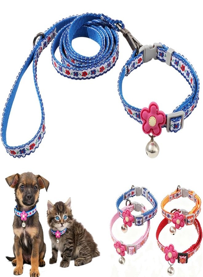 Weimostar Blue XS Cat Collar with Bell Leash Set, Flower XXS Kitten Collar Nylon Soft Adjustable for XSmall Extra Small Tiny Boy Girl Dog Pets Puppy Female Male Yorkie Teacup Chihuahua X-Small - Image 1