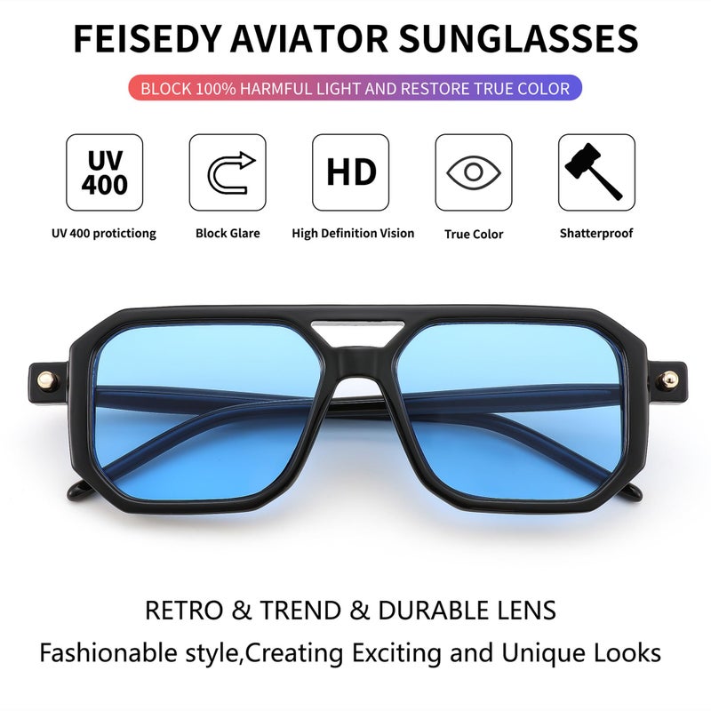 FEISEDY Vintage Square 70s Flat Aviator Sunglasses Women Men Classic Retro Stylish Frame UV400 Sunglasses B2622 - Image 5