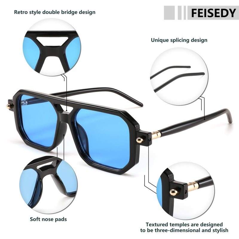 FEISEDY Vintage Square 70s Flat Aviator Sunglasses Women Men Classic Retro Stylish Frame UV400 Sunglasses B2622 - Image 4
