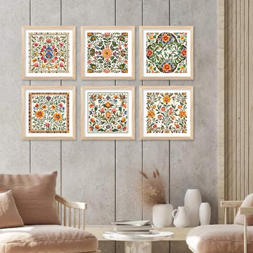 walllane Wood - Indian Pichwai Framed Painting For Living Room, Bedroom, Office, Hotel/Painting For Wall Decoration (10 Inch X 10 Inch) Set Of 6 (Artwork 14) - Image 1